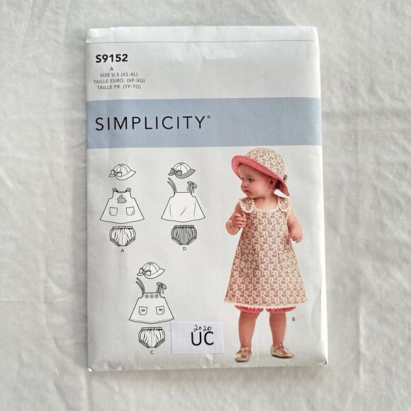 Simplicity 9152 Infant Dress Bummie Hat Sewing Pattern Size XS-XL UNCUT - Picture 1 of 3